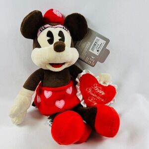 Disney Parks Minnie Mouse 9 Inch Valentine Plush Vintage Style Heart Skirt NWT